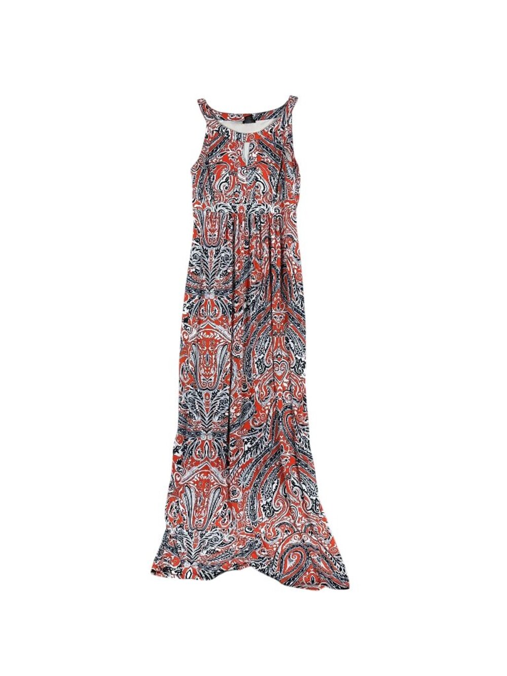 Ann Taylor Maxi Dress Size XS Red Black Paisley long Sleeveless Keyhole Neckline